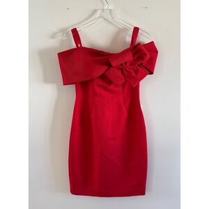 Vintage Act I Petites Red Off Shoulder Bow Cocktail Dress‎ Size 4 Made in USA